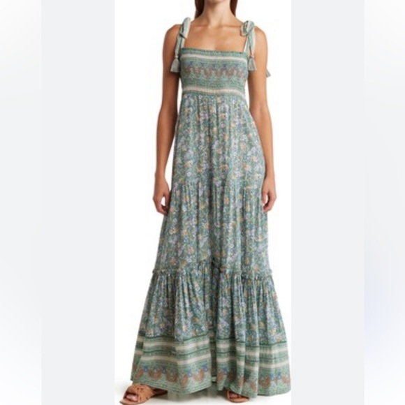 NWOT Veronica Beard "Benita" Printed Shoulder Tie Maxi Dress - Picture 2 of 5